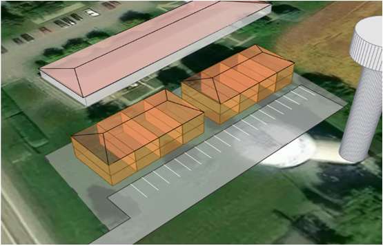 Preliminary concept for Marionville, Option 1, showing 16 units.