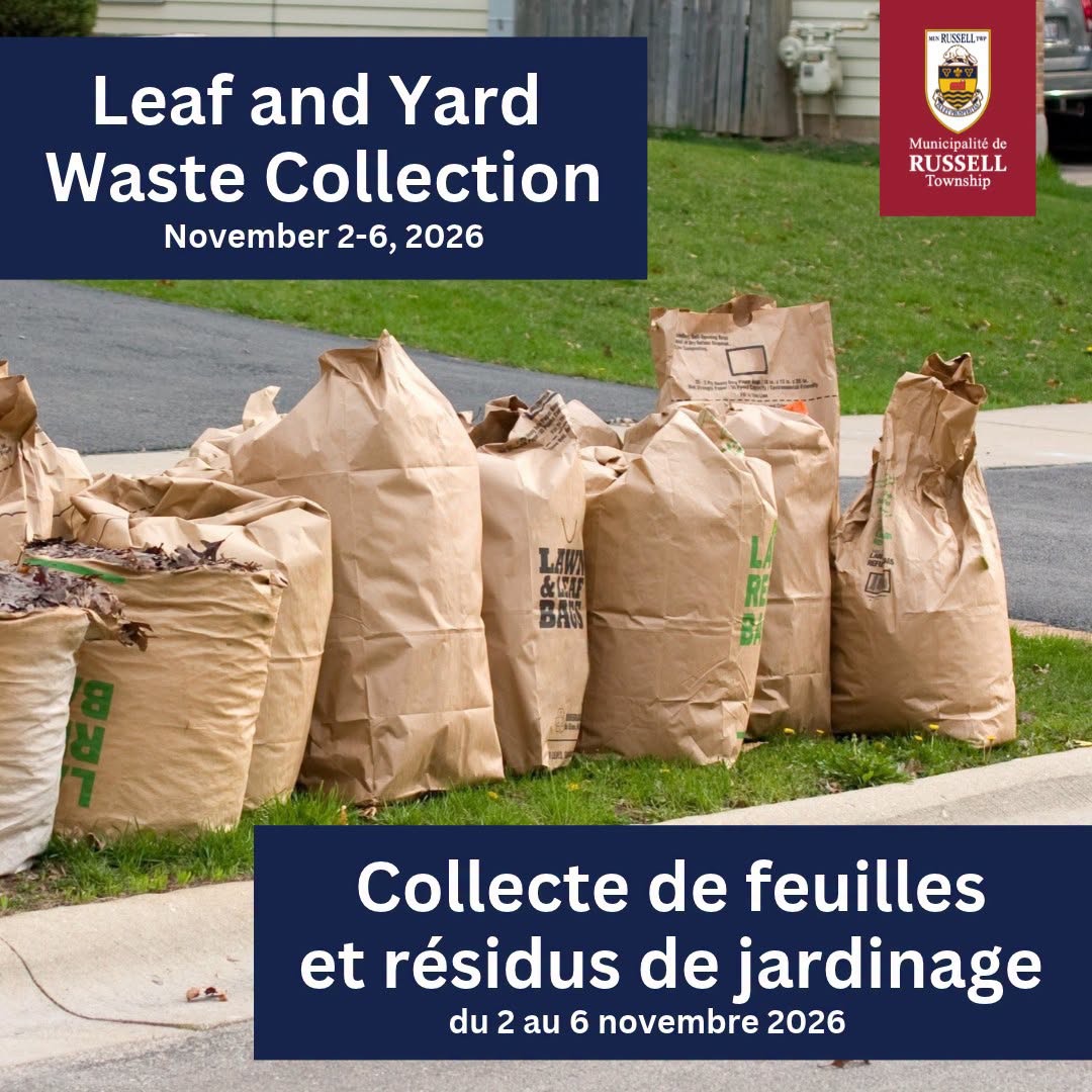 Russell Township leaf and yard waste collection, November 2–6, 2026.